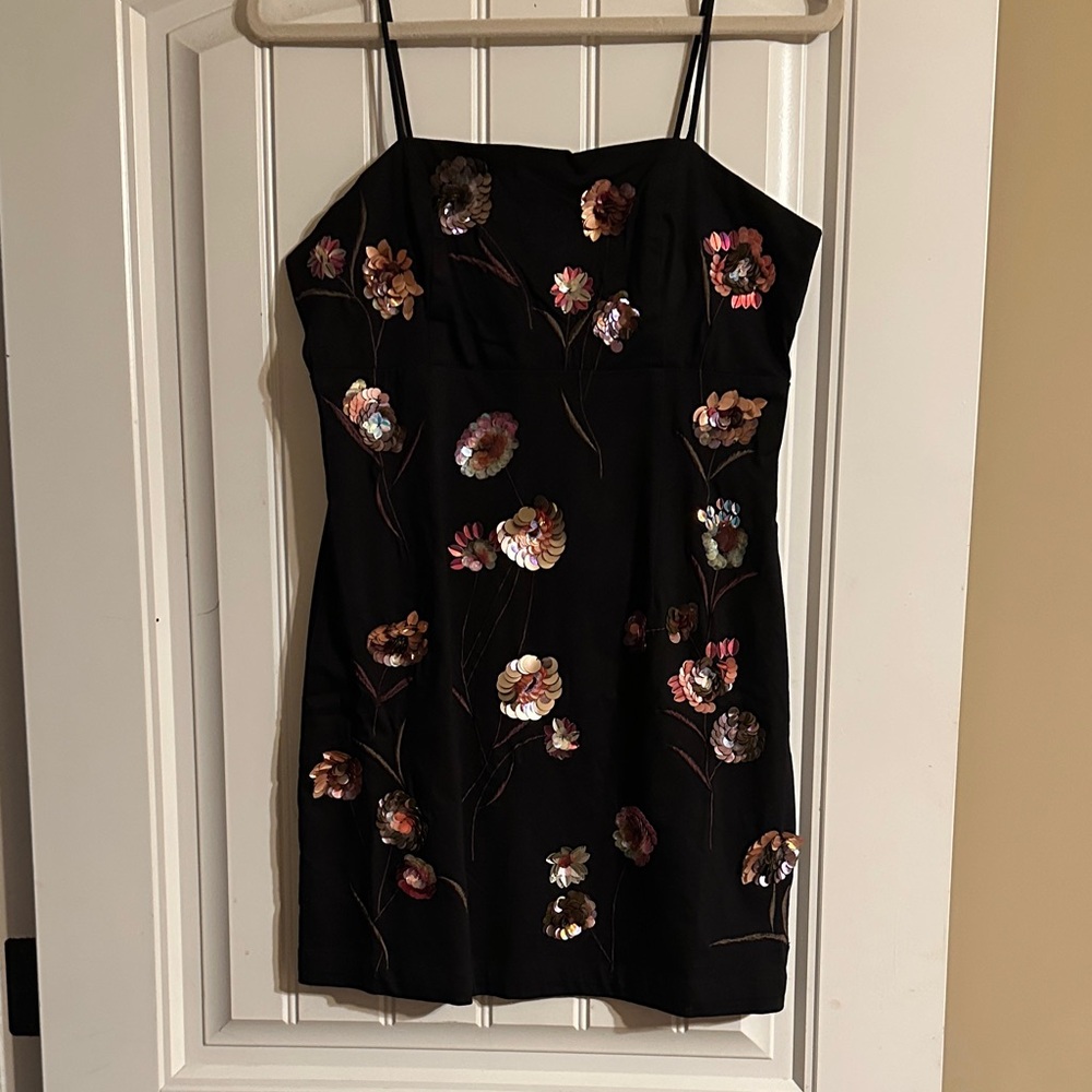 Anthropologie MAEVE Floral Sequined & Embroidered Black Dress NWT